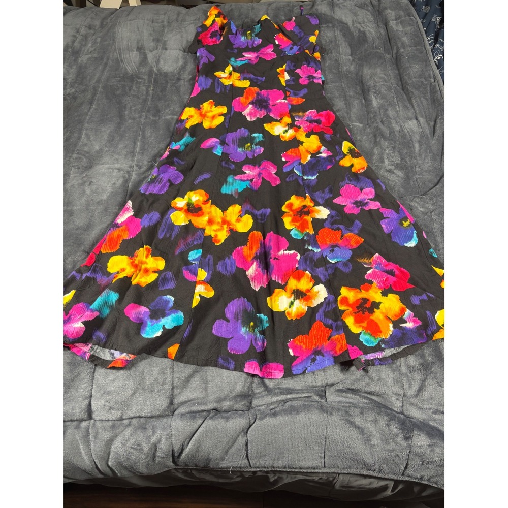Jams World Womens XS Multicolor Floral Crinkle Rayon Button Front Midi Dress - Picture 8 of 9